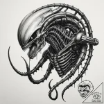 111. graphic novel style tattoo of a xenomorp… – tattoo sketch (№1751415993_0, 02.07.2025 00:26) — tattoovalue.net