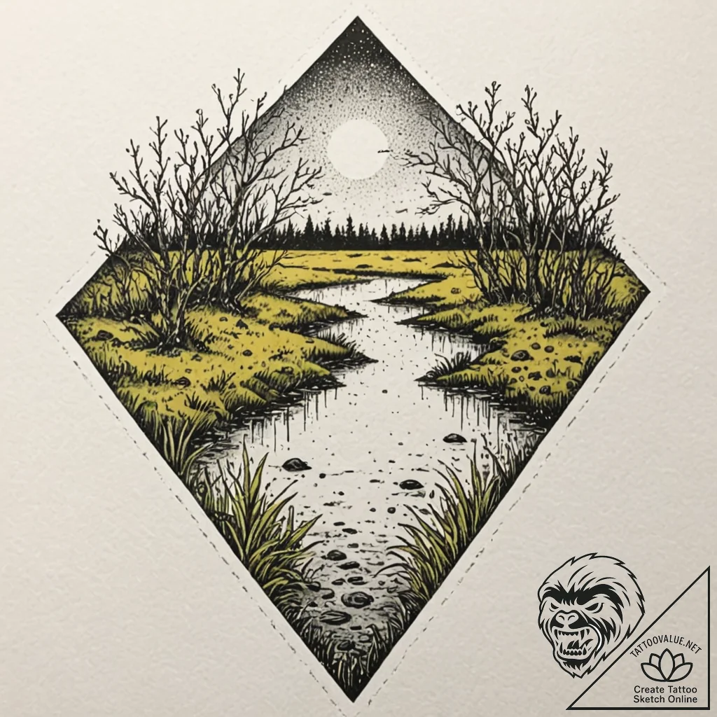 A watercolor landscape of the dead marshes, w... - tattoo sketch (№1751416493_0, 02.07.2025 00:34) — tattoovalue.net