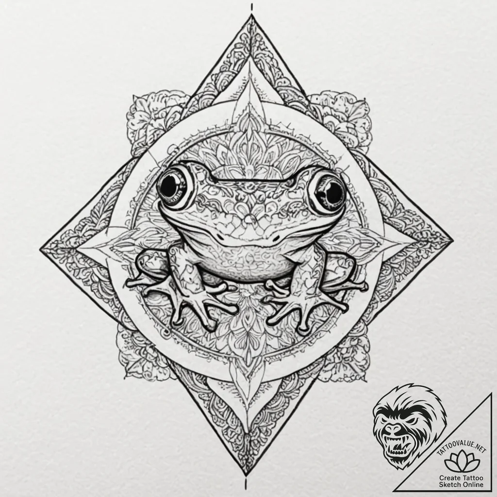 Frog, artistic tattoo sketch, detailed cross-... - tattoo sketch (№1751416747_0, 02.07.2025 00:39) — tattoovalue.net