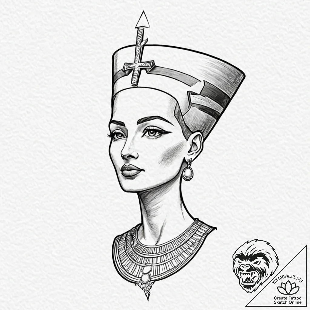 Nefertiti, artistic tattoo sketch, sketch tat... - tattoo sketch (№1751417327_0, 02.07.2025 00:48) — tattoovalue.net
