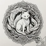 A kitsune with its nine tails, artistic tatto… – tattoo sketch (№1751417409_0, 02.07.2025 00:50) — tattoovalue.net