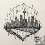 Watercolor sketch of neo-los angeles skyline… – tattoo sketch (№1751417582_0, 02.07.2025 00:53) — tattoovalue.net