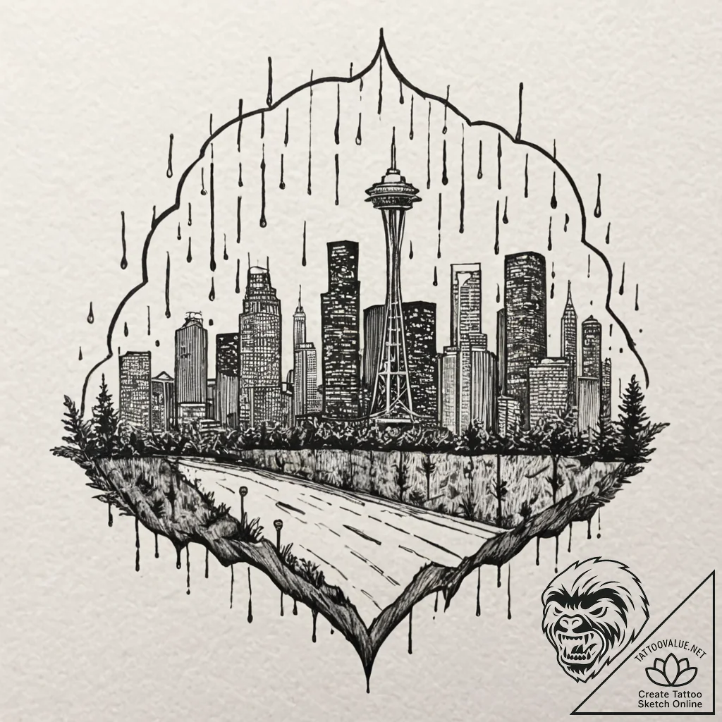 Watercolor sketch of neo-los angeles skyline... - tattoo sketch (№1751417582_0, 02.07.2025 00:53) — tattoovalue.net