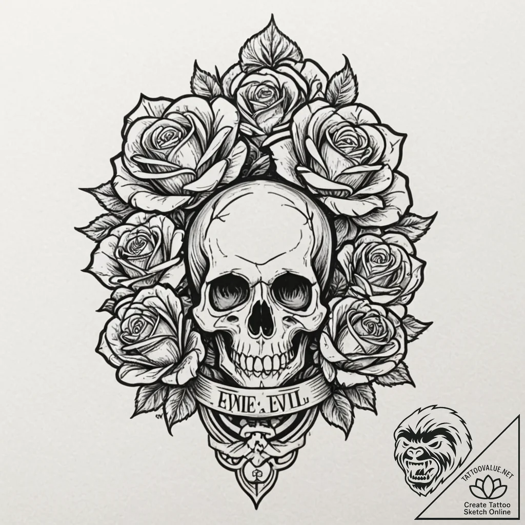 A chicano lettering tattoo of "evil is evil.... - tattoo sketch (№1751417663_0, 02.07.2025 00:54) — tattoovalue.net