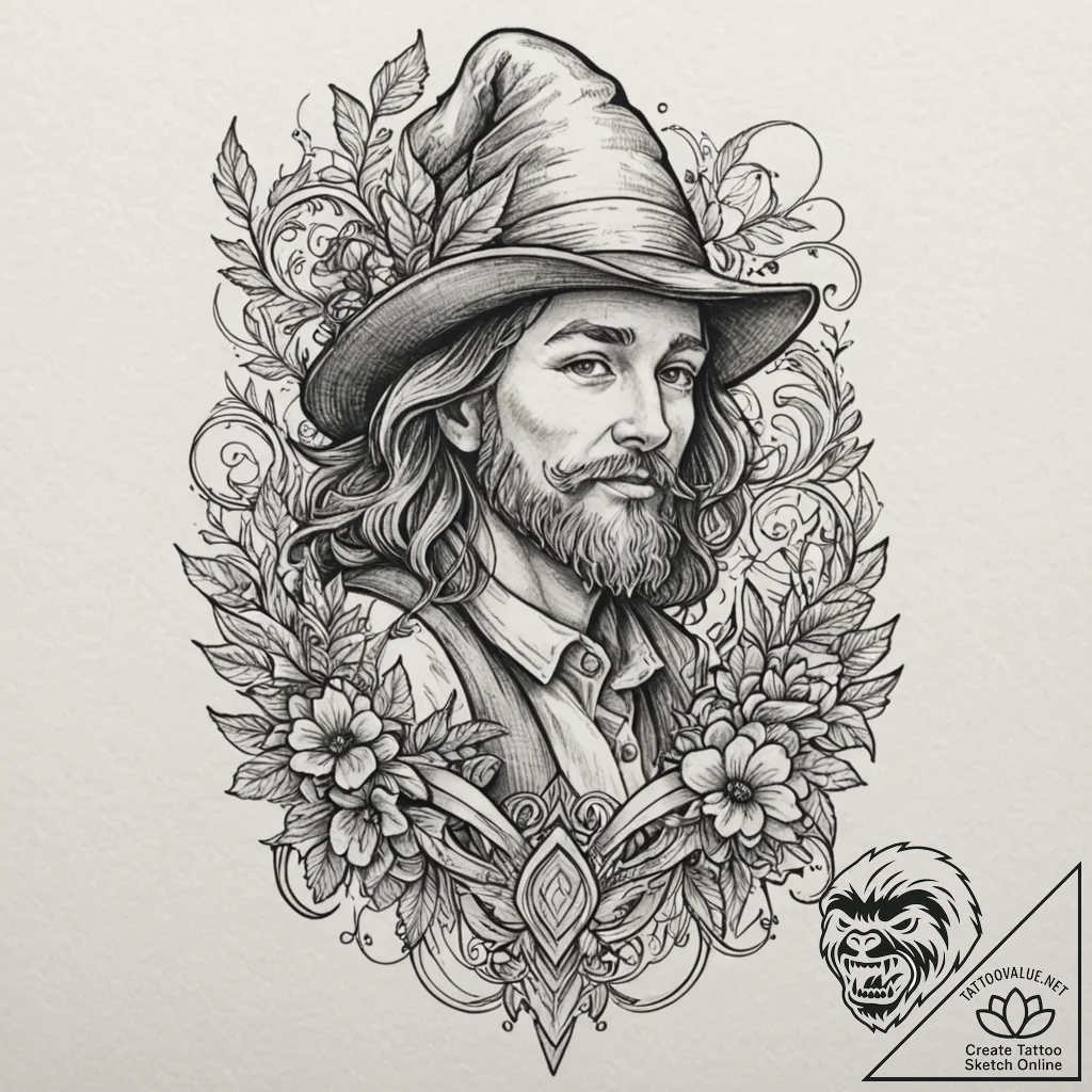 A sketch of tom bombadil, joyful and enigmati... - tattoo sketch (№1751418660_0, 02.07.2025 01:11) — tattoovalue.net