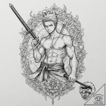 A sketch of roronoa zoro from one piece, with… – tattoo sketch (№1751419241_0, 02.07.2025 01:20) — tattoovalue.net