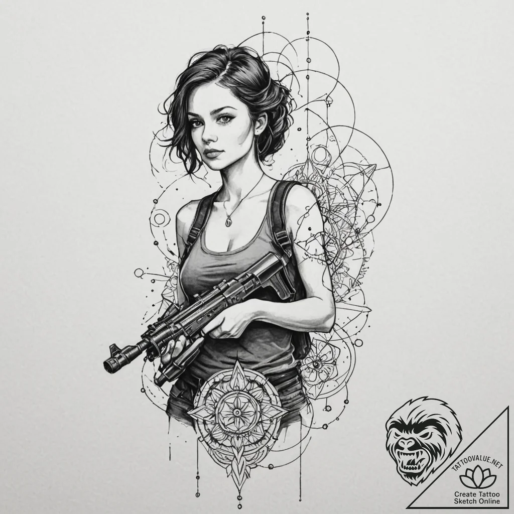 Trash polka art of ripley, determined and swe... - tattoo sketch (№1751420074_0, 02.07.2025 01:34) — tattoovalue.net