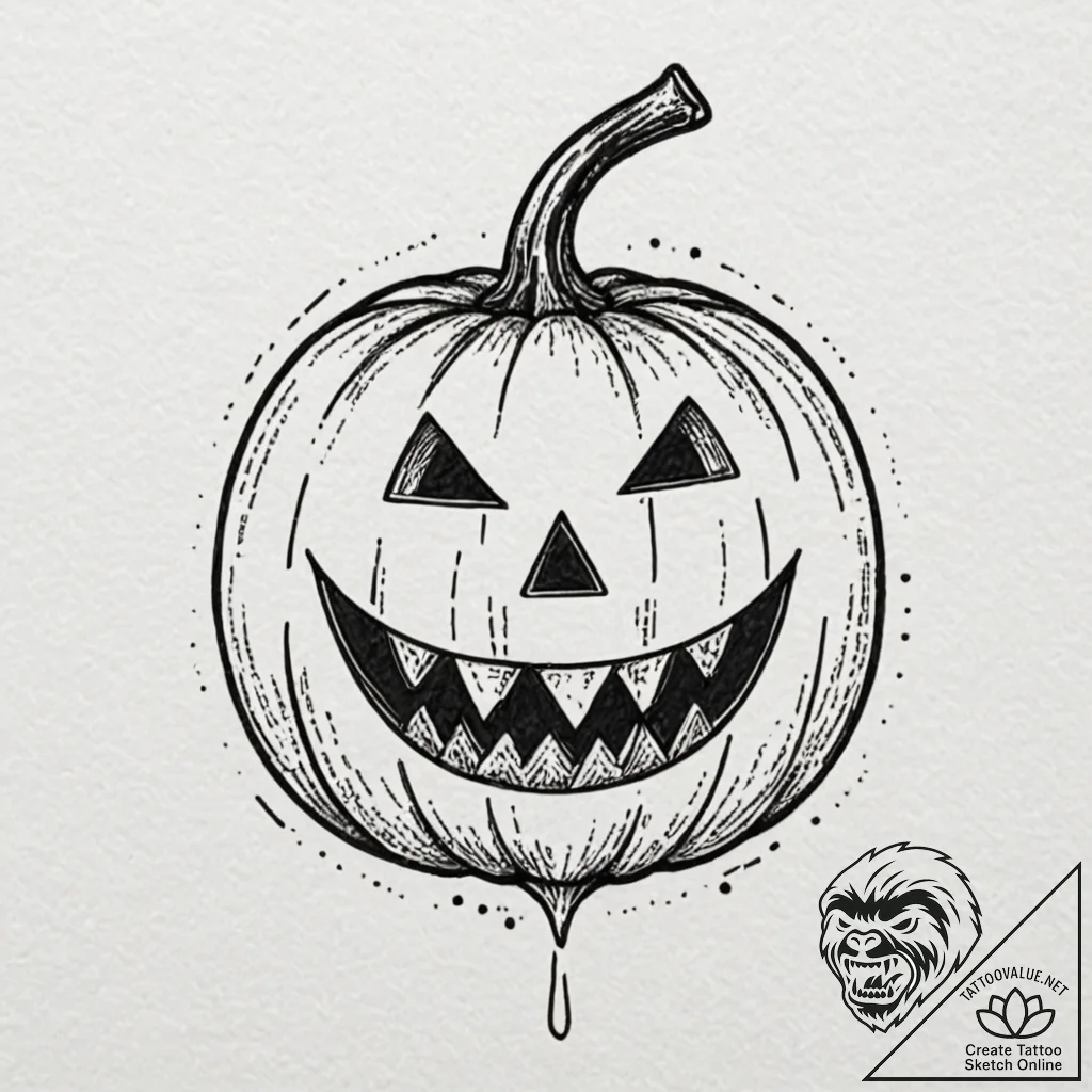 A neo-traditional tattoo of a jack-o'-lantern... - tattoo sketch (№1751420824_0, 02.07.2025 01:47) — tattoovalue.net