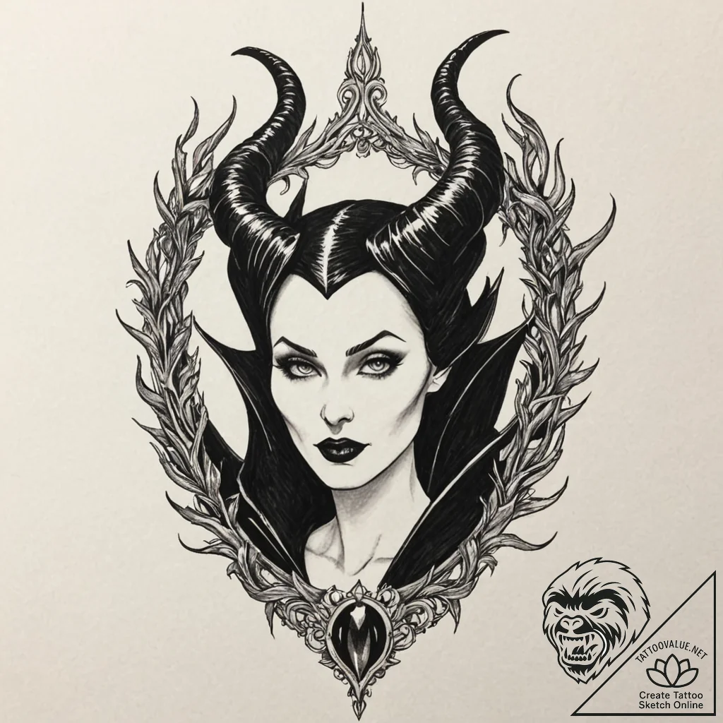 A neo-traditional portrait of maleficent from... - tattoo sketch (№1751421331_0, 02.07.2025 01:55) — tattoovalue.net