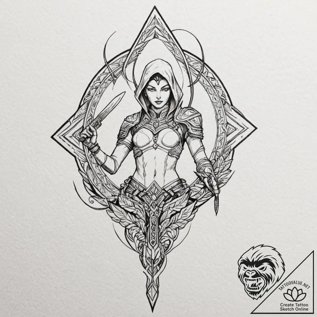 A sketch of a fremen warrior in a stillsuit,... - tattoo sketch (№1751421829_0, 02.07.2025 02:03) — tattoovalue.net