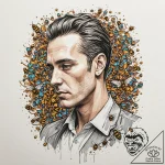A trash polka portrait of candyman, with bees… – tattoo sketch (№1751422000_0, 02.07.2025 02:06) — tattoovalue.net