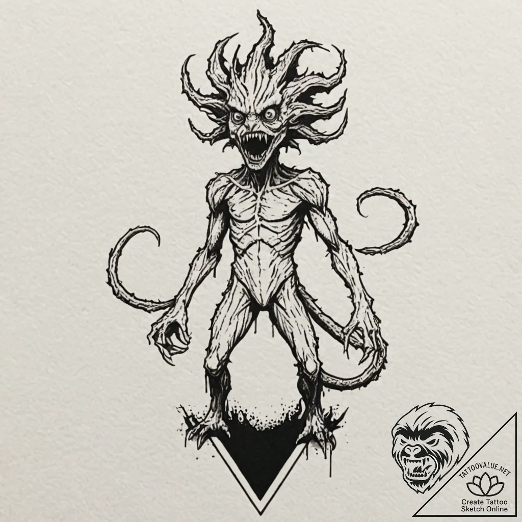 A demogorgon from stranger things, artistic t... - tattoo sketch (№1751422165_0, 02.07.2025 02:09) — tattoovalue.net