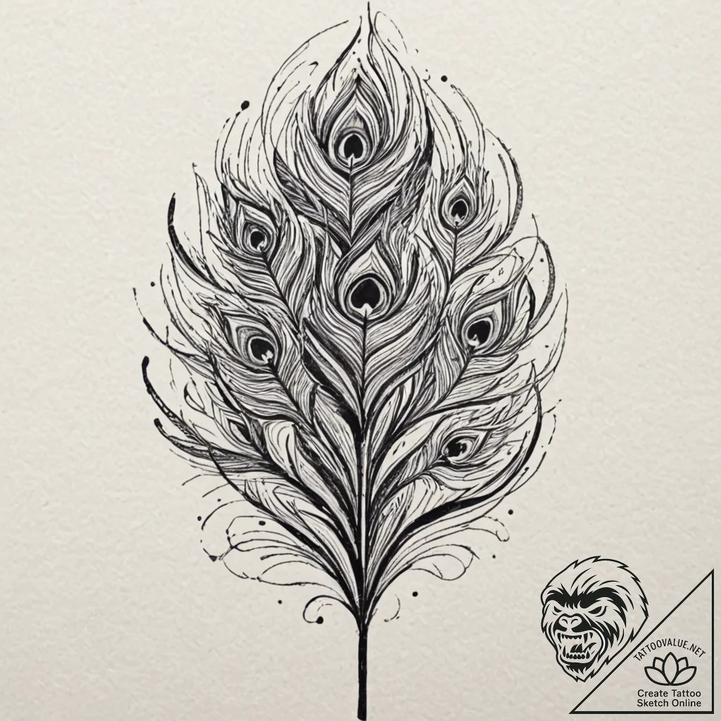Peacock feather, artistic tattoo sketch, bold... - tattoo sketch (№1751422246_0, 02.07.2025 02:10) — tattoovalue.net