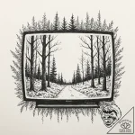 Tv with a forest growing out of the screen, t… – tattoo sketch (№1751422328_0, 02.07.2025 02:12) — tattoovalue.net