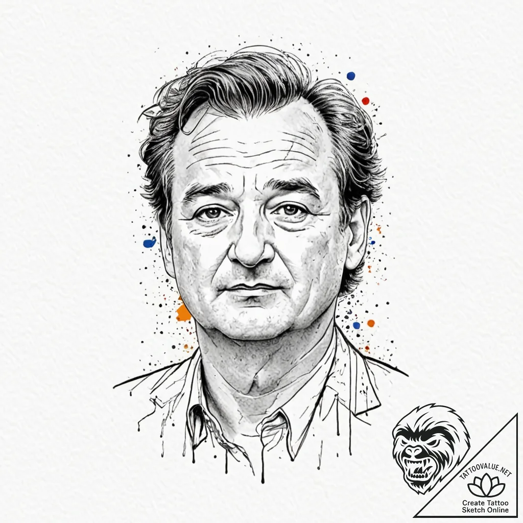 A neo-traditional portrait of bill murray fro... - tattoo sketch (№1751422837_0, 02.07.2025 02:20) — tattoovalue.net