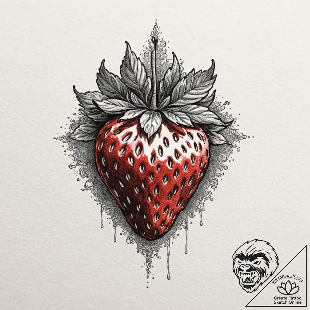 Strawberry, ink illustration for tattoo, deta... - tattoo sketch (№1751422918_0, 02.07.2025 02:21) — tattoovalue.net