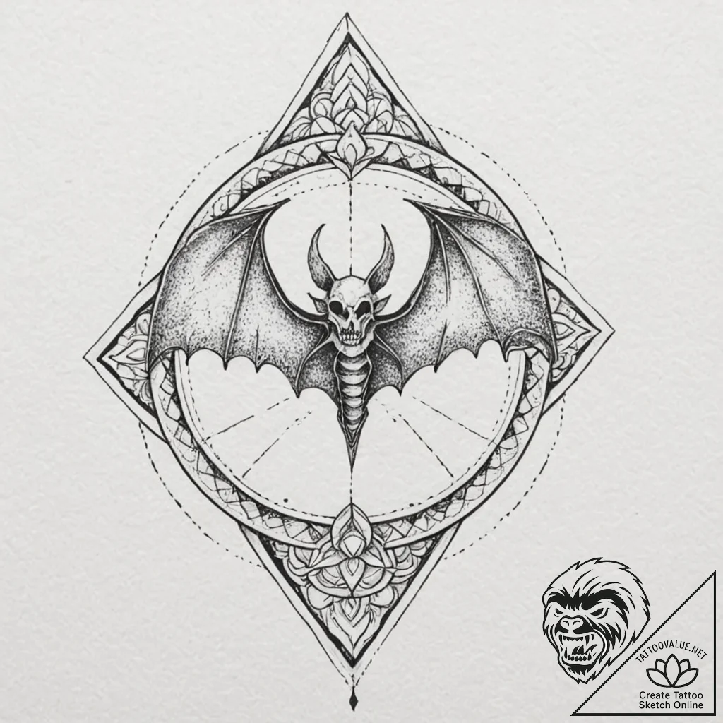 A bat skeleton, tattoo sketch design, black a... - tattoo sketch (№1751423667_0, 02.07.2025 02:34) — tattoovalue.net