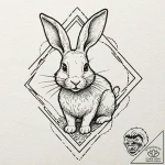 Linework tattoo design of the white rabbit, m… – tattoo sketch (№1751423758_0, 02.07.2025 02:35) — tattoovalue.net