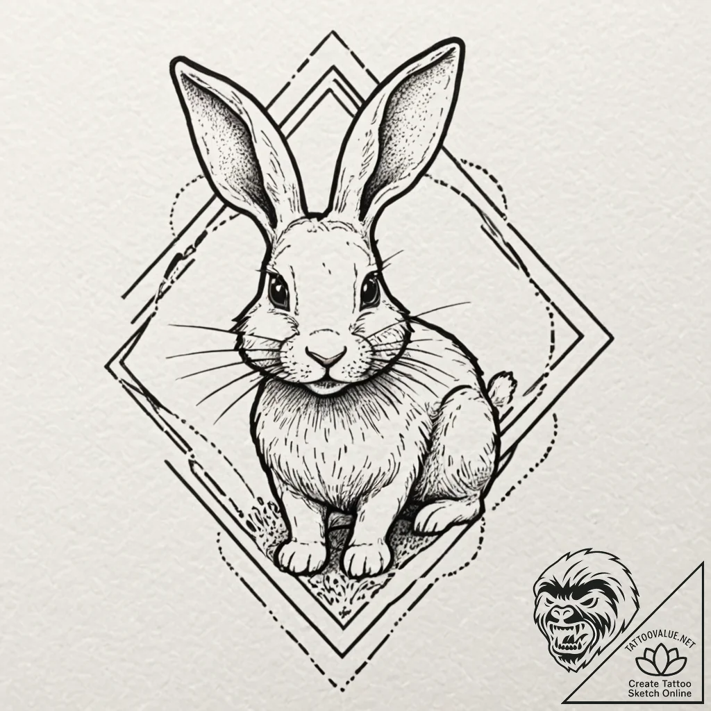 Linework tattoo design of the white rabbit, m... - tattoo sketch (№1751423758_0, 02.07.2025 02:35) — tattoovalue.net