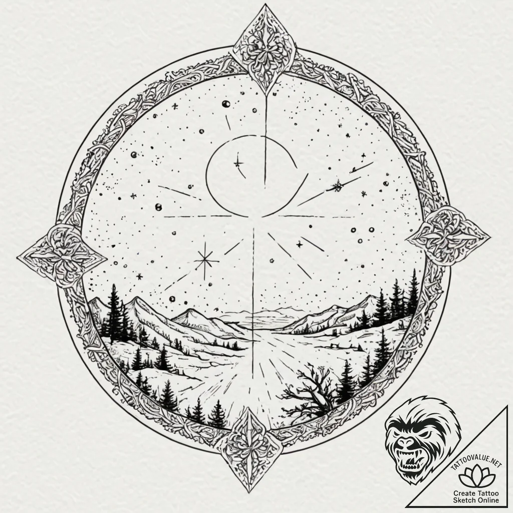A window looking out onto a galaxy, tattoo sk... - tattoo sketch (№1751424420_0, 02.07.2025 02:47) — tattoovalue.net