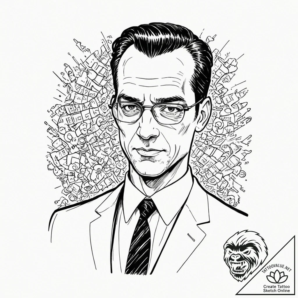 A graphic novel style portrait of agent smith... - tattoo sketch (№1751424584_0, 02.07.2025 02:49) — tattoovalue.net