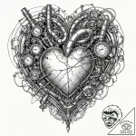 Steampunk heart with pipes and pressure gauge… – tattoo sketch (№1751424756_0, 02.07.2025 02:52) — tattoovalue.net