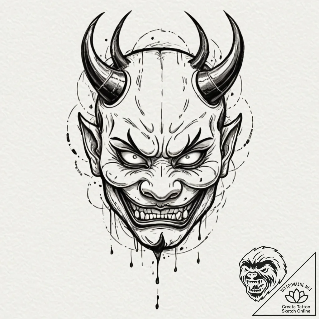 A japanese hannya mask, tattoo drawing outlin... - tattoo sketch (№1751425082_0, 02.07.2025 02:58) — tattoovalue.net