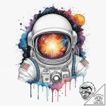 Astronaut with a cracked helmet revealing a g… – tattoo sketch (№1751425667_0, 02.07.2025 03:07) — tattoovalue.net
