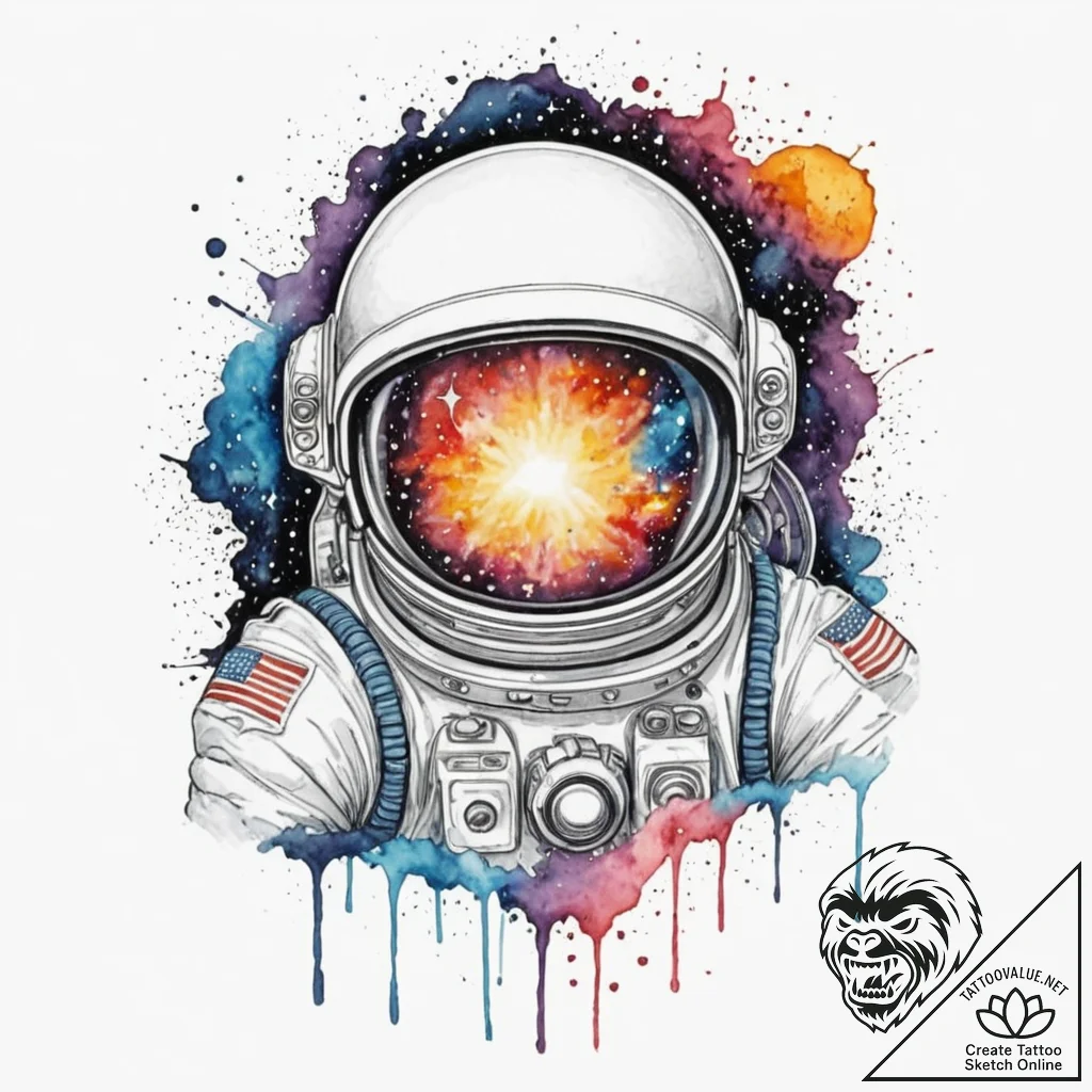 Astronaut with a cracked helmet revealing a g... - tattoo sketch (№1751425667_0, 02.07.2025 03:07) — tattoovalue.net