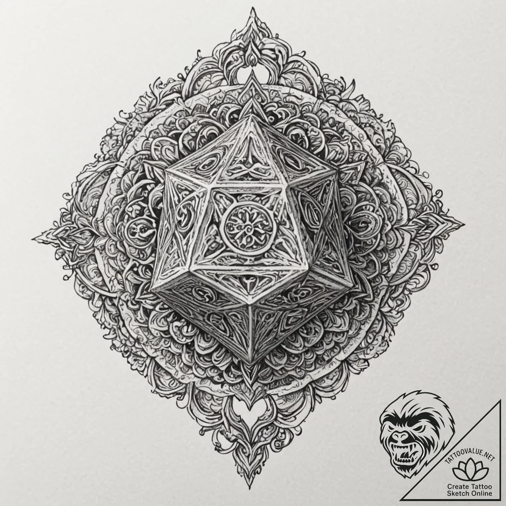 A d20 die from dungeons & dragons, concept ar... - tattoo sketch (№1751426587_0, 02.07.2025 03:23) — tattoovalue.net