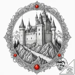 Medieval castle siege, ink illustration for t… – tattoo sketch (№1751426669_0, 02.07.2025 03:24) — tattoovalue.net