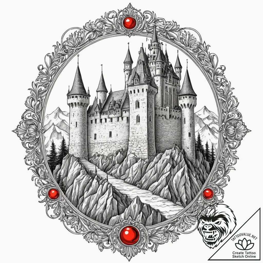 Medieval castle siege, ink illustration for t... - tattoo sketch (№1751426669_0, 02.07.2025 03:24) — tattoovalue.net