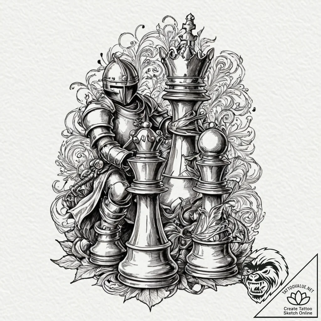 Chess piece (e.g., a knight defeating a pawn)... - tattoo sketch (№1751427326_0, 02.07.2025 03:35) — tattoovalue.net