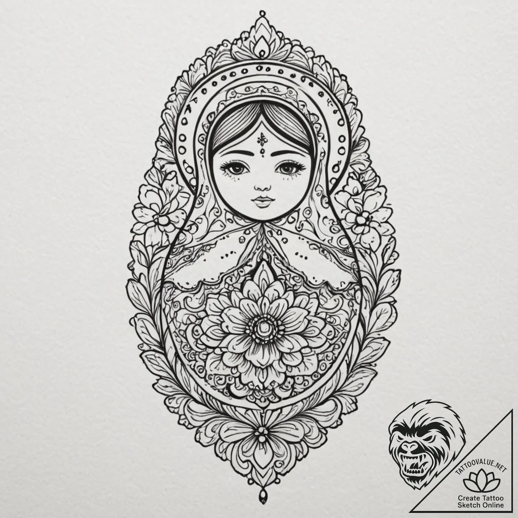 Matryoshka doll, tattoo drawing outline, subt... - tattoo sketch (№1751427502_0, 02.07.2025 03:38) — tattoovalue.net