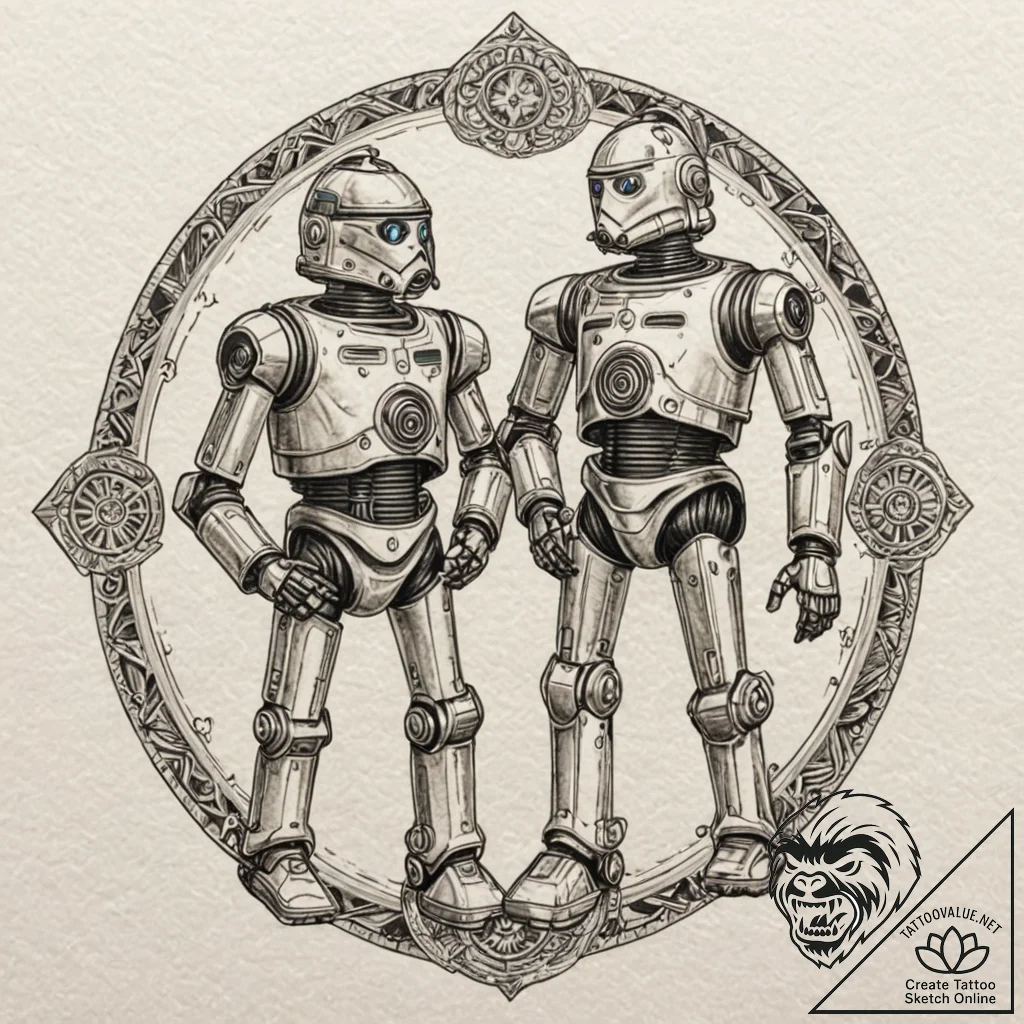 21. a watercolor sketch of r2-d2 and c-3po, b... - tattoo sketch (№1751427666_0, 02.07.2025 03:41) — tattoovalue.net