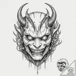 Cyberpunk oni mask, tattoo drawing outline, b… – tattoo sketch (№1751427747_0, 02.07.2025 03:42) — tattoovalue.net