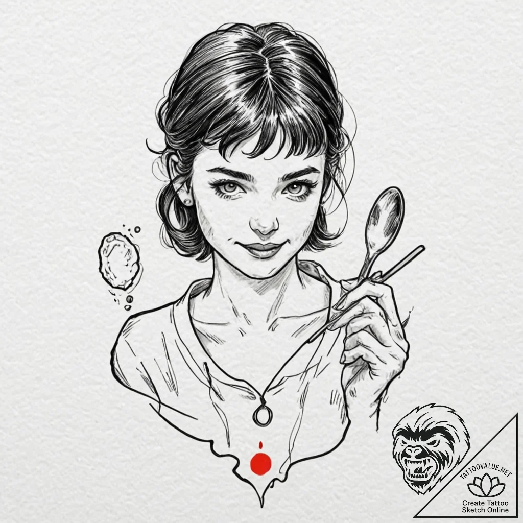 A graphic novel portrait of amélie poulain, w... - tattoo sketch (№1751427994_0, 02.07.2025 03:46) — tattoovalue.net