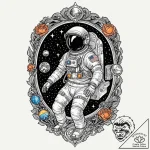 Astronaut, ink illustration for tattoo, vibra… – tattoo sketch (№1751428167_0, 02.07.2025 03:49) — tattoovalue.net
