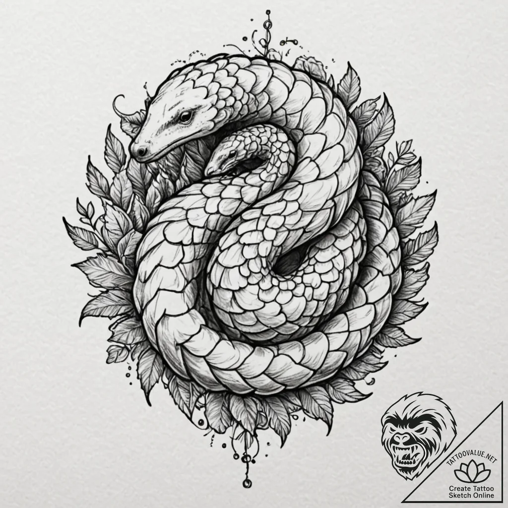 A pangolin curled up, tattoo flash sheet desi... - tattoo sketch (№1751428249_0, 02.07.2025 03:50) — tattoovalue.net