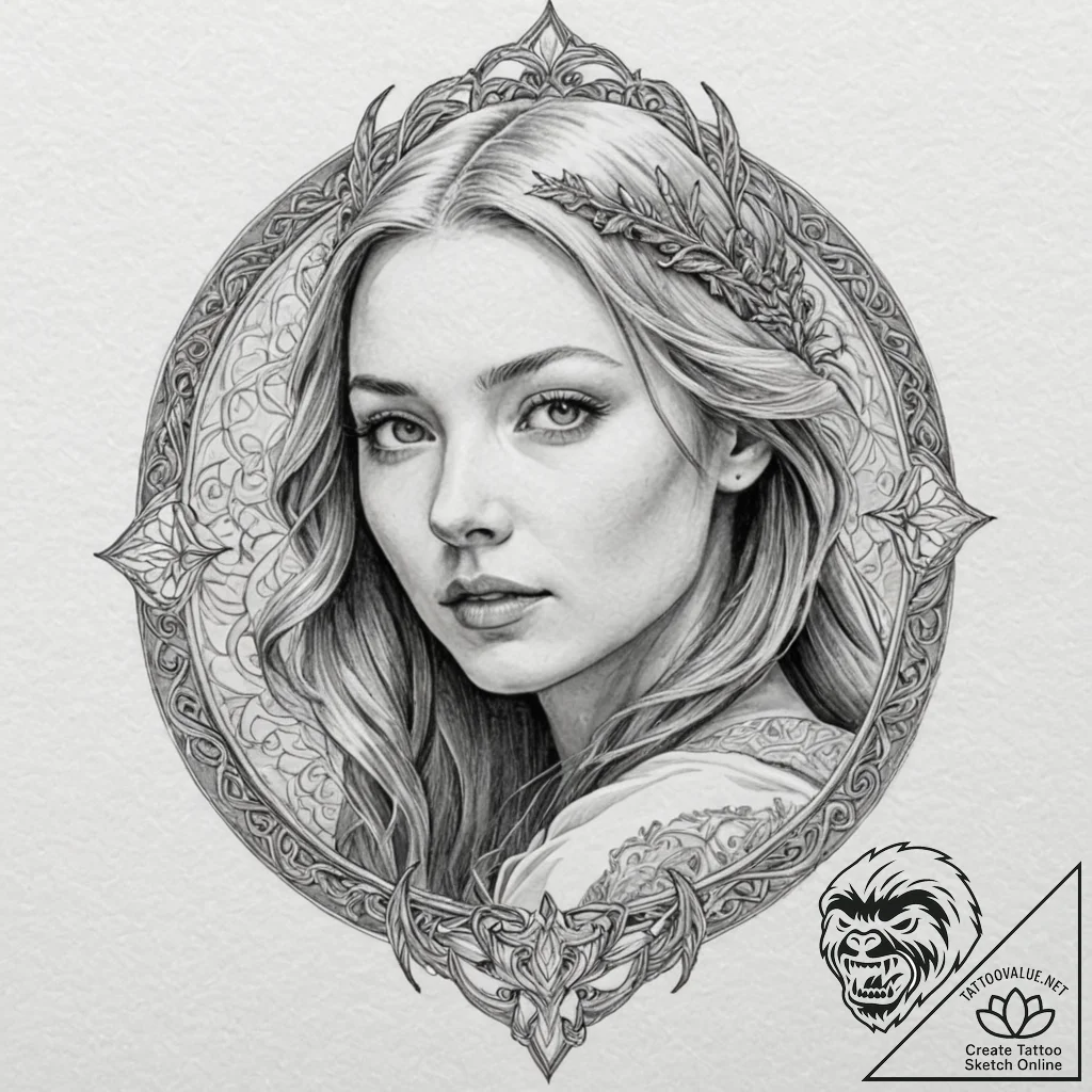 A watercolor portrait of galadriel, surrounde... - tattoo sketch (№1751428331_0, 02.07.2025 03:52) — tattoovalue.net