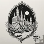 A watercolor sketch of hogwarts castle at nig… – tattoo sketch (№1751428496_0, 02.07.2025 03:54) — tattoovalue.net