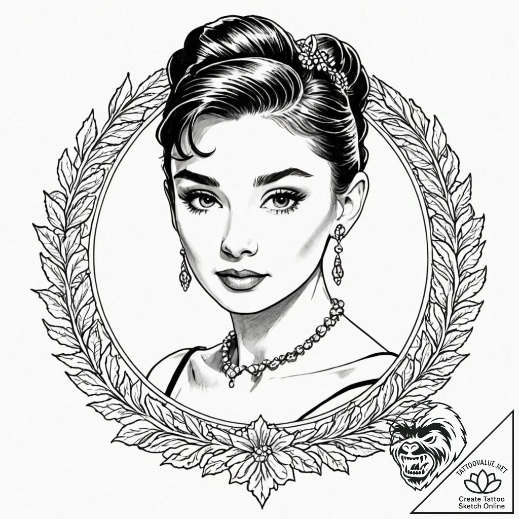A neo-traditional tattoo of audrey hepburn as... - tattoo sketch (№1751428579_0, 02.07.2025 03:56) — tattoovalue.net