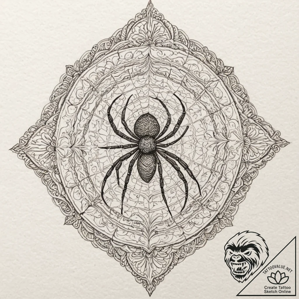 Spider, tattoo drawing outline, moderately de... - tattoo sketch (№1751428999_0, 02.07.2025 04:03) — tattoovalue.net