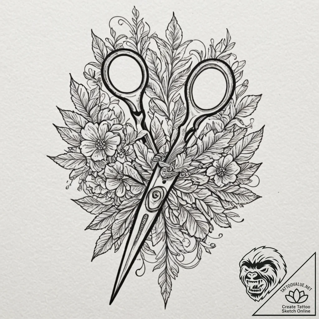 Scissors, ink illustration for tattoo, profes... - tattoo sketch (№1751429081_0, 02.07.2025 04:04) — tattoovalue.net