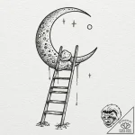 Ladder leaning on the moon, artistic tattoo s… – tattoo sketch (№1751429452_0, 02.07.2025 04:10) — tattoovalue.net