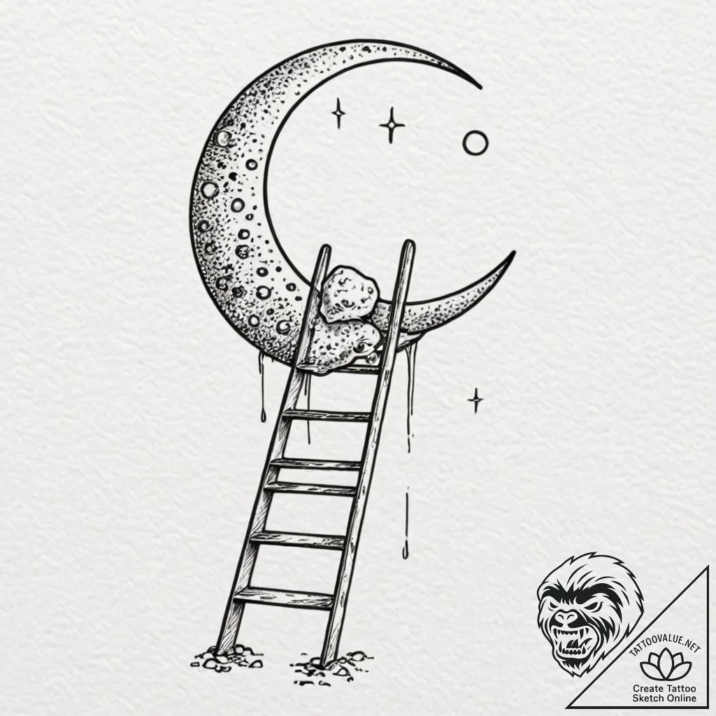 Ladder leaning on the moon, artistic tattoo s... - tattoo sketch (№1751429452_0, 02.07.2025 04:10) — tattoovalue.net