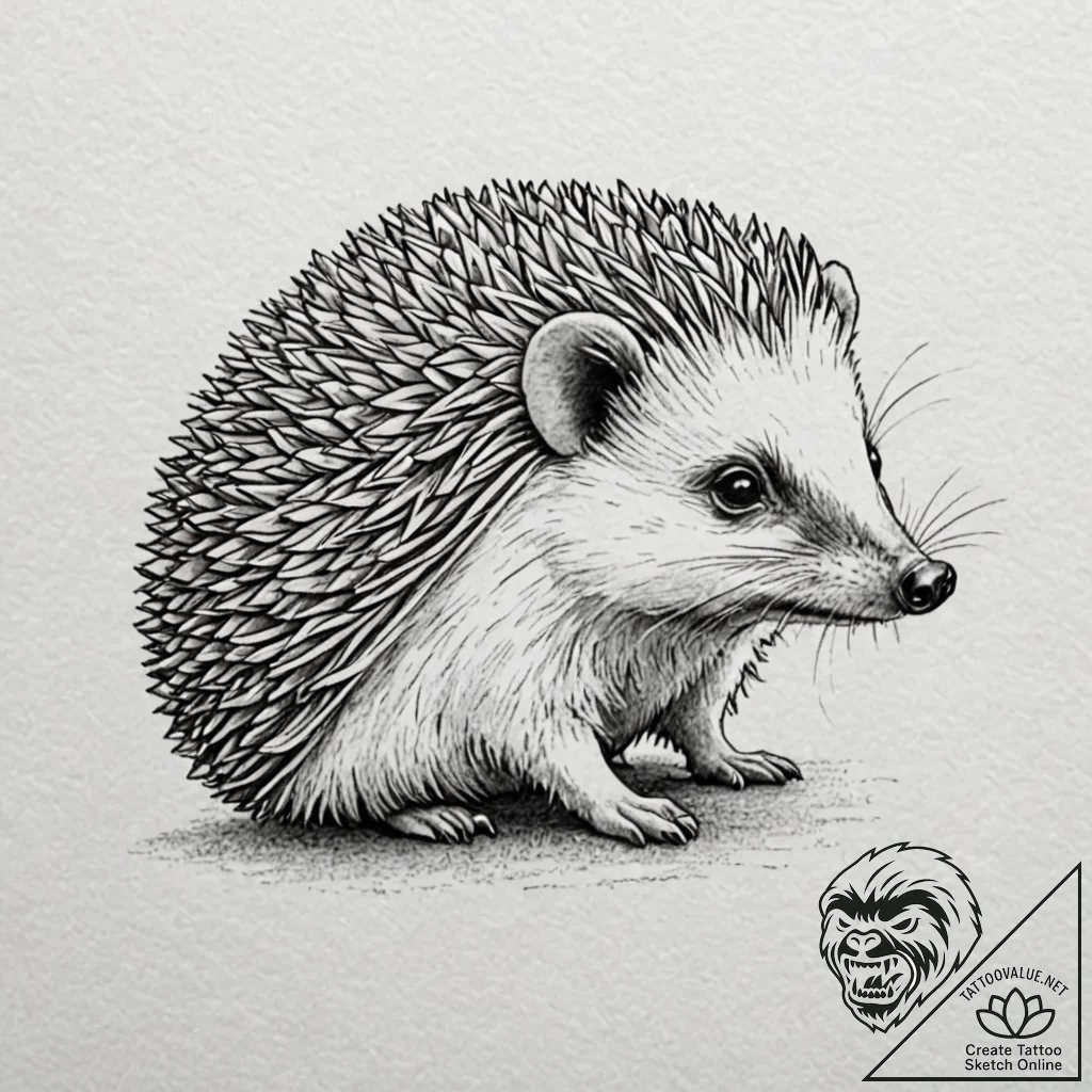 Hedgehog, concept art for tattoo, black outli... - tattoo sketch (№1751429912_0, 02.07.2025 04:18) — tattoovalue.net