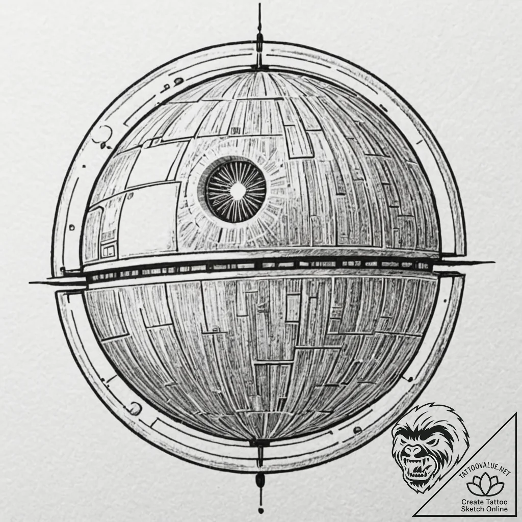 Dotwork tattoo design of the death star, intr... - tattoo sketch (№1751430076_0, 02.07.2025 04:21) — tattoovalue.net