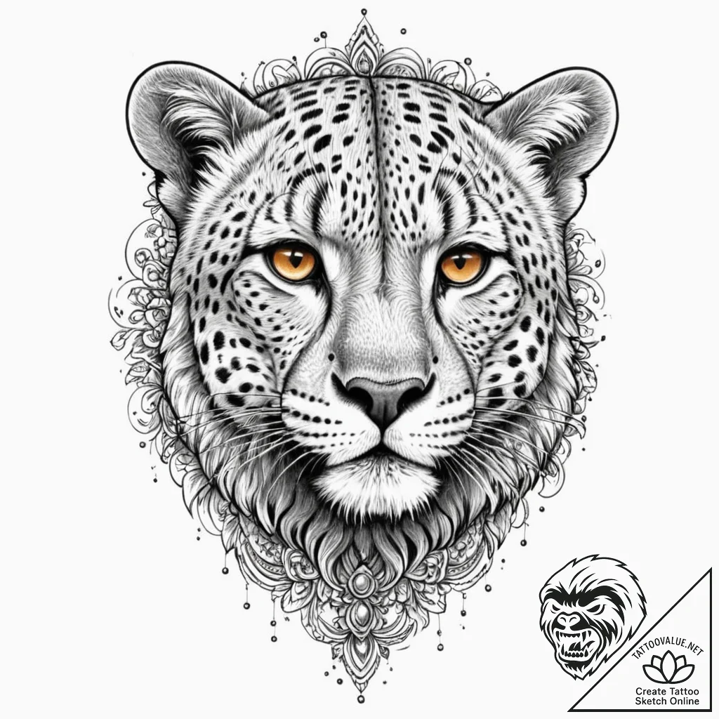 Cheetah, tattoo line art, highly detailed, in... - tattoo sketch (№1751431168_0, 02.07.2025 04:39) — tattoovalue.net