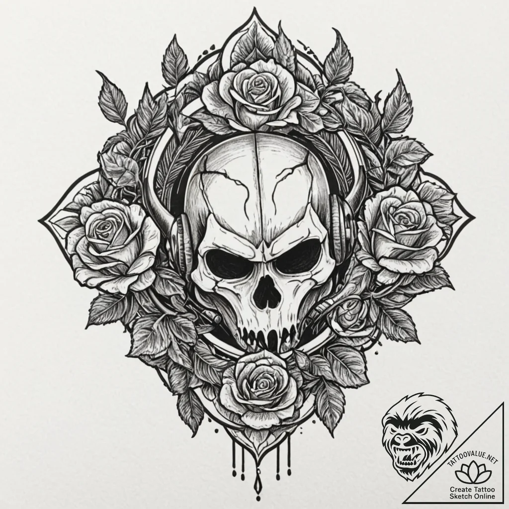 Neo-traditional design of the mythosaur skull... - tattoo sketch (№1751431844_0, 02.07.2025 04:50) — tattoovalue.net